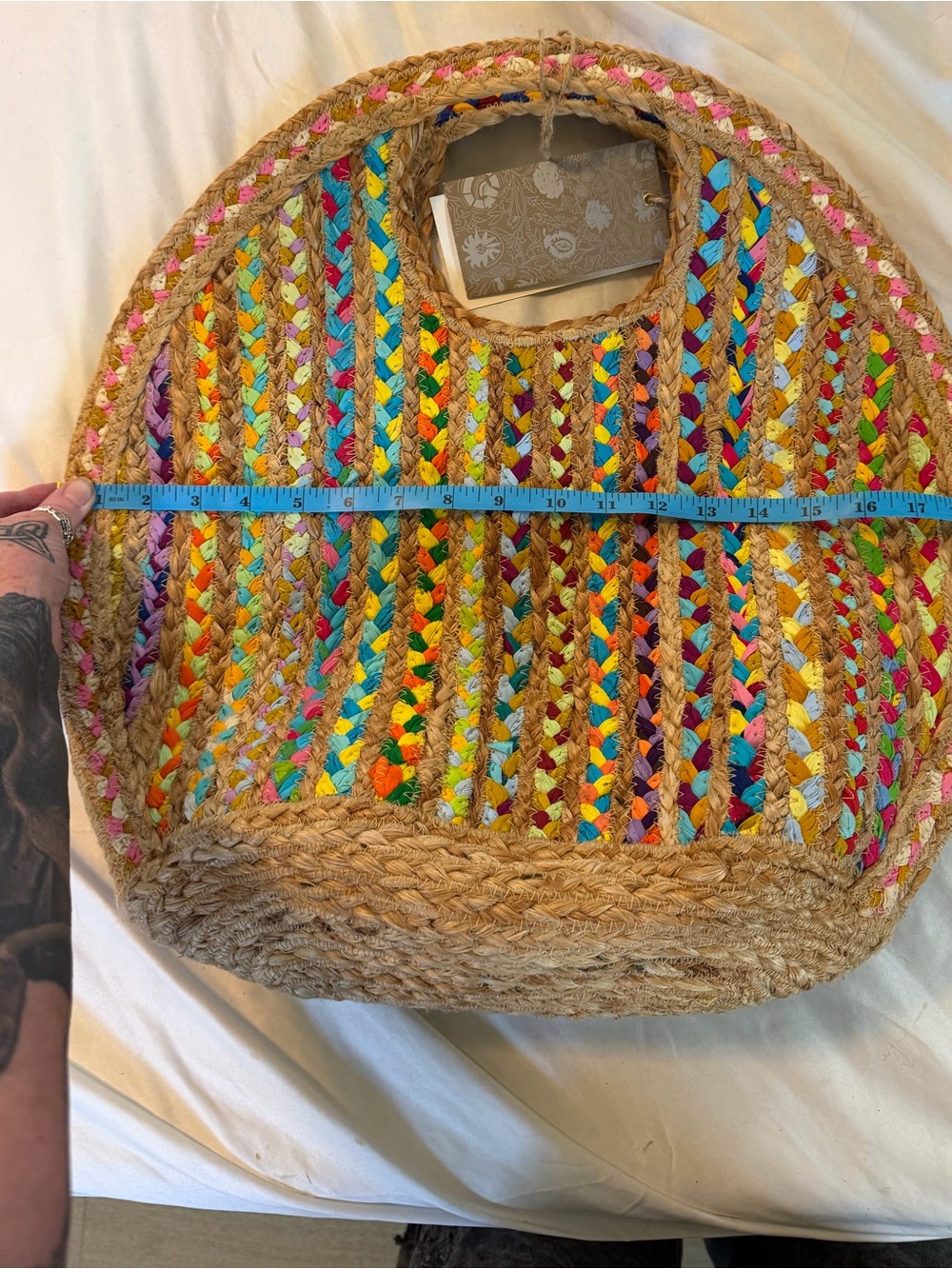 NWT Antik Kraft Ruhi Colorful Braided Jute Bag - Picture 4 of 7